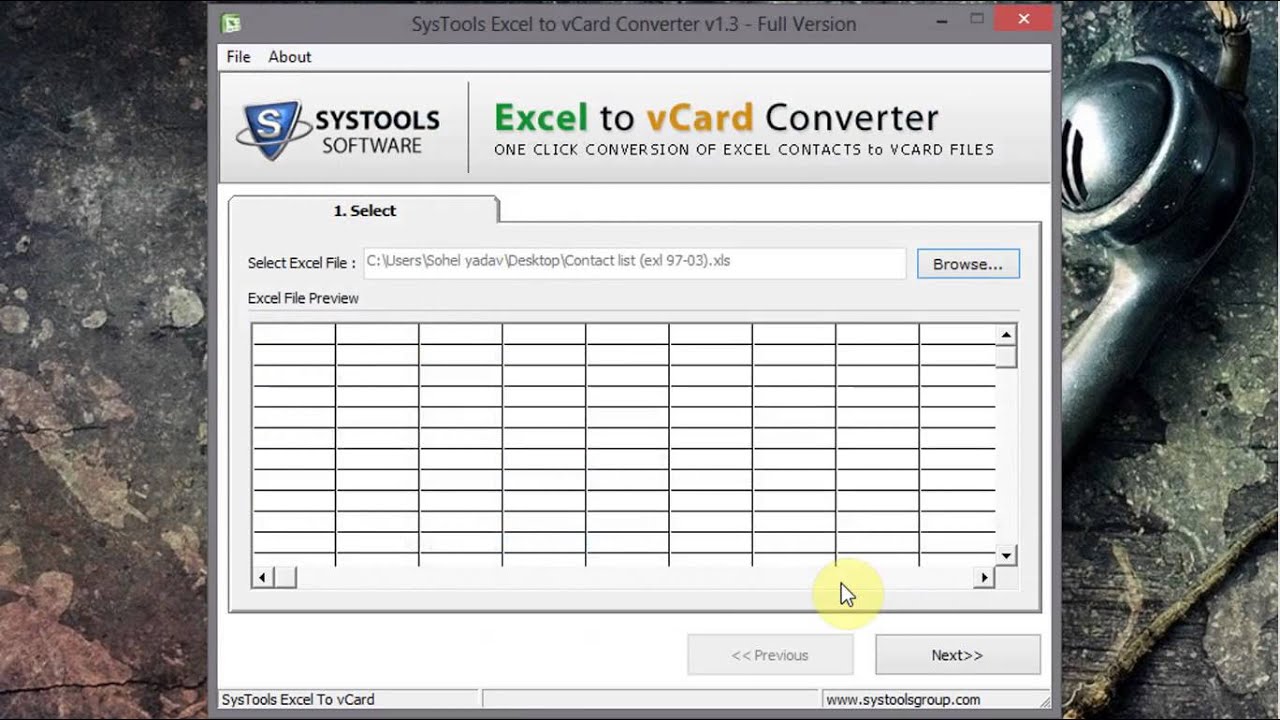 vcard file to excel